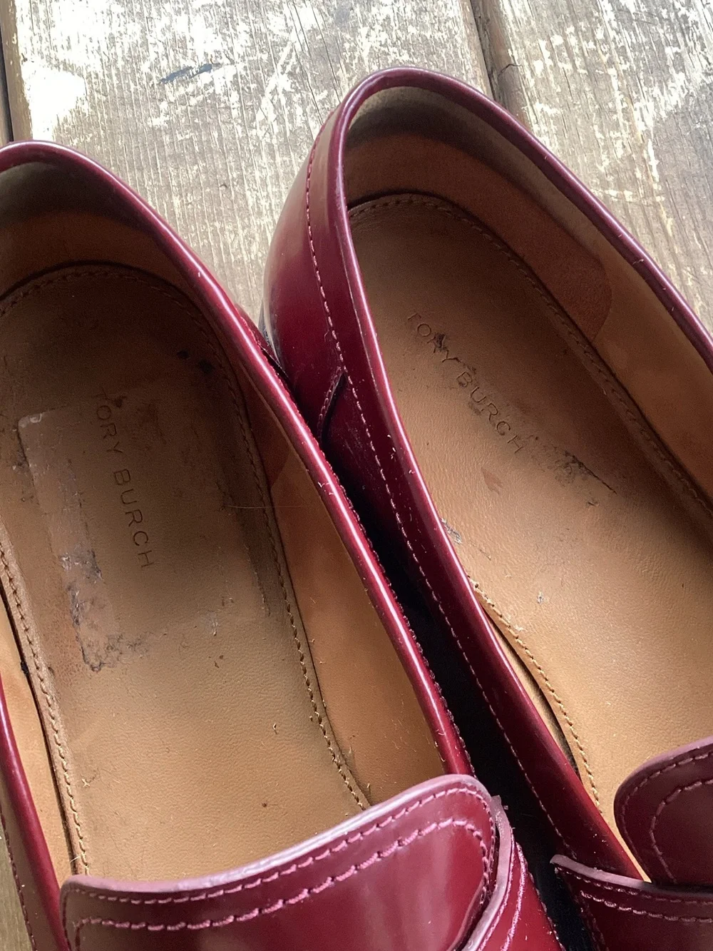 Tory Burch Everly Chunky Leather Lug Loafers Logo Burgundy Shoes , 11